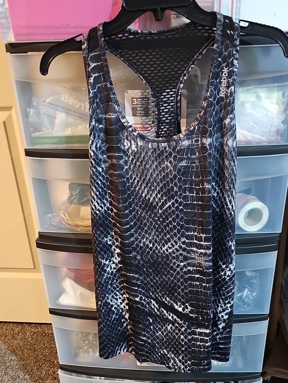 Reebok Women’s Black and White Snake-Print Tank